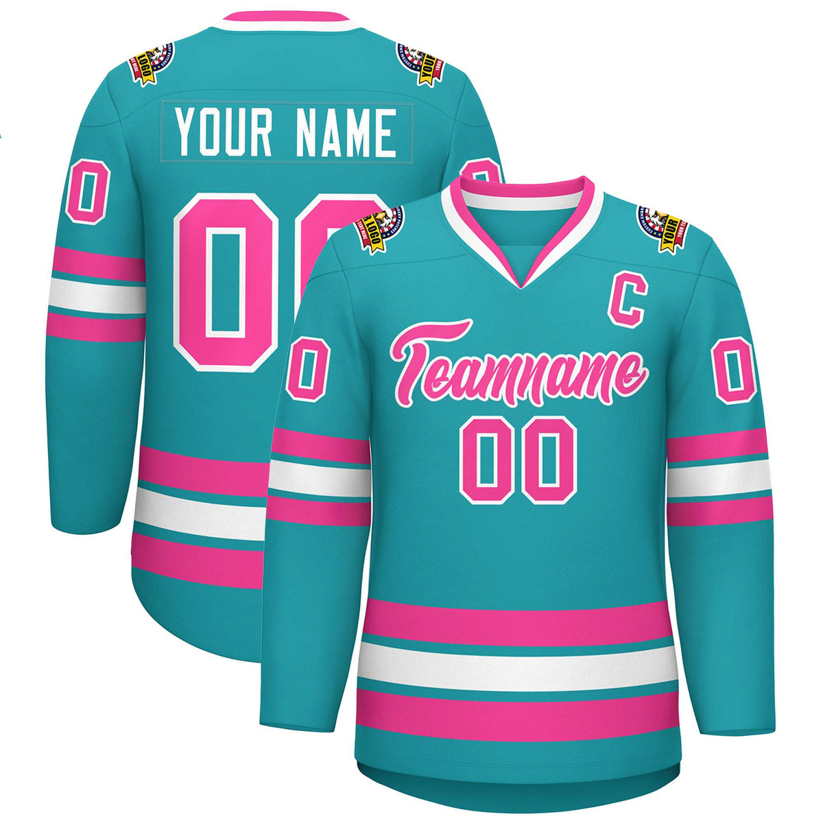 Custom Aqua Pink-White Classic Style Hockey Jersey | KXKSHOP