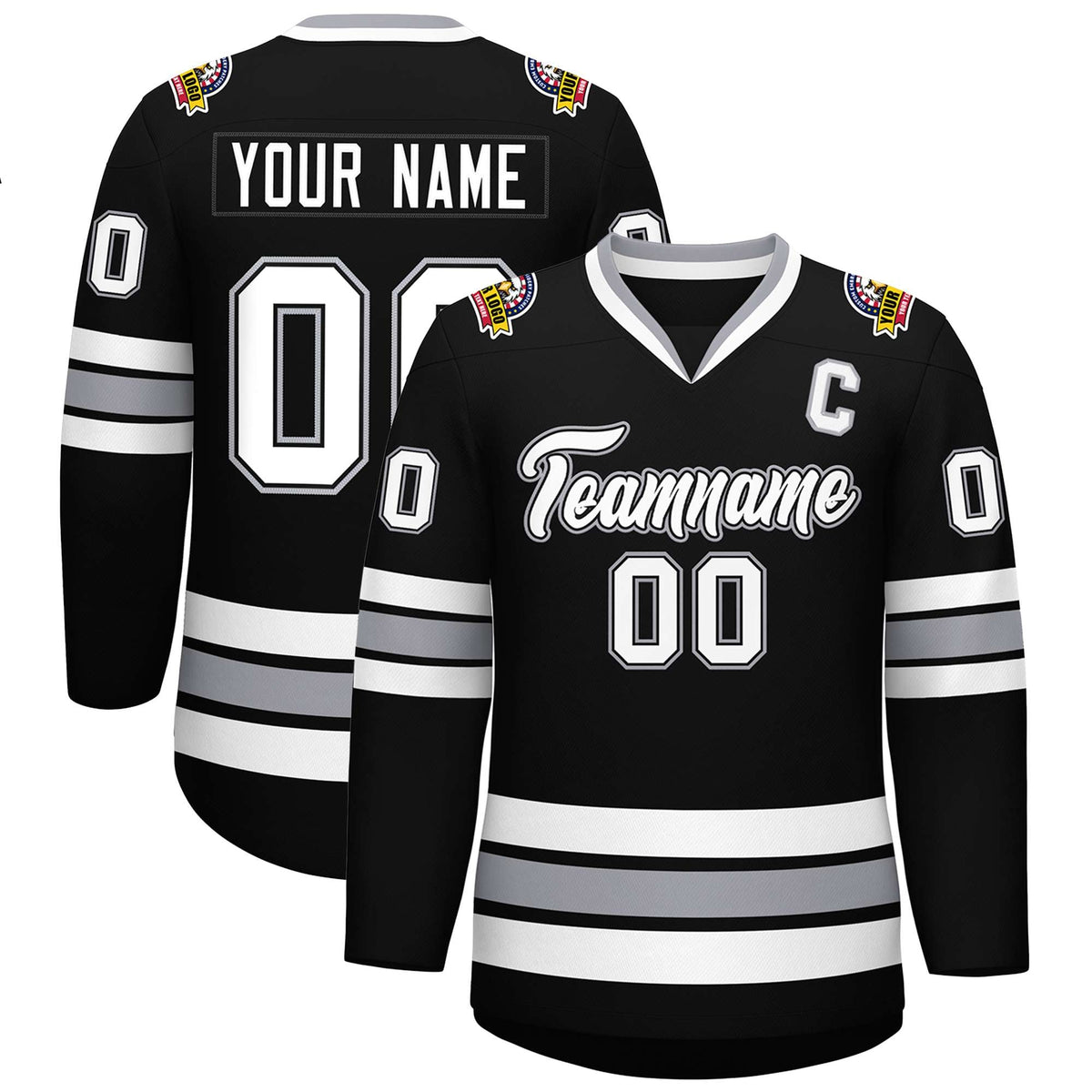 Custom Black White Black-Gray Classic Style Hockey Jersey | KXKSHOP