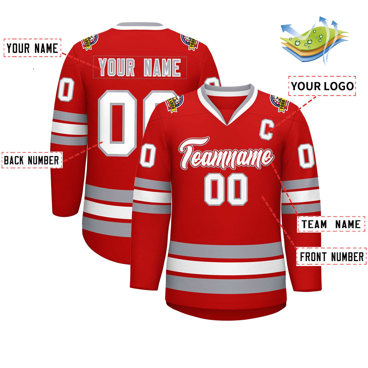 Custom Red White Red-Gray Classic Style Hockey Jersey | KXKSHOP