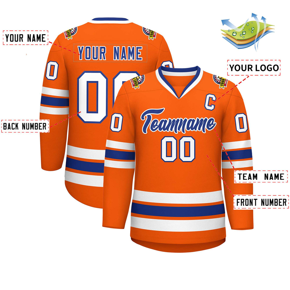 Custom Orange Royal-White Classic Style Hockey Jersey | KXKSHOP