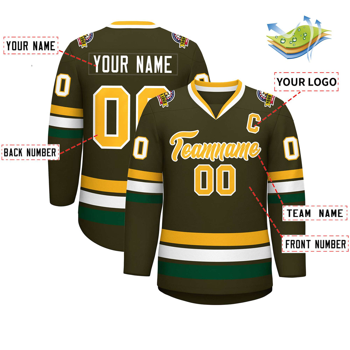 Custom Olive Gold-White Classic Style Hockey Jersey | KXKSHOP