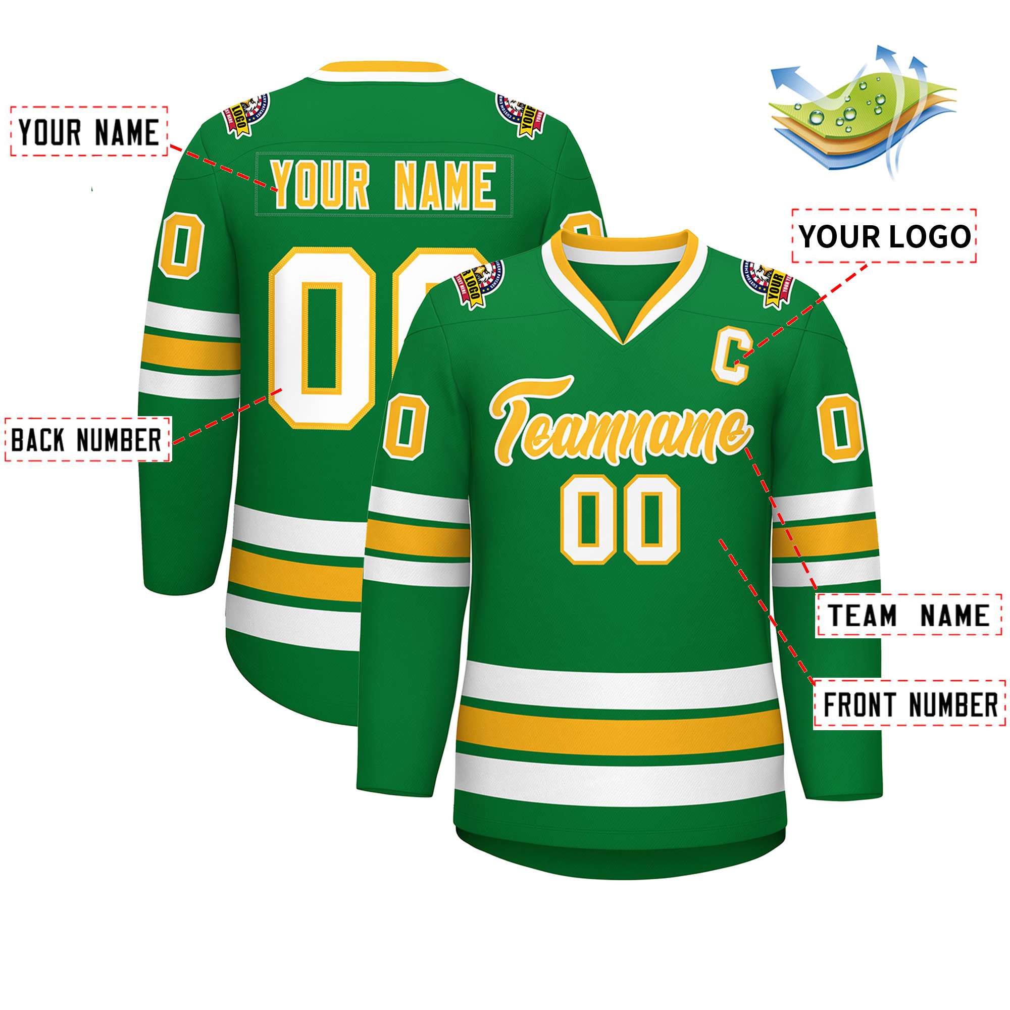 Custom Kelly Green Gold-White Classic Style Hockey Jersey | KXKSHOP