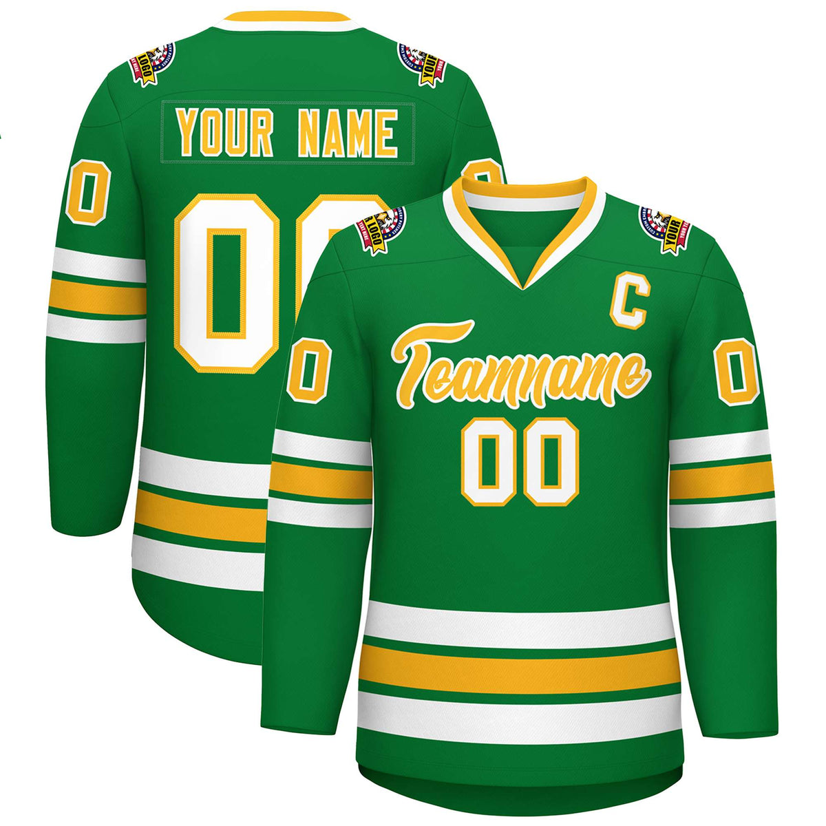 Custom Kelly Green Gold-White Classic Style Hockey Jersey | KXKSHOP