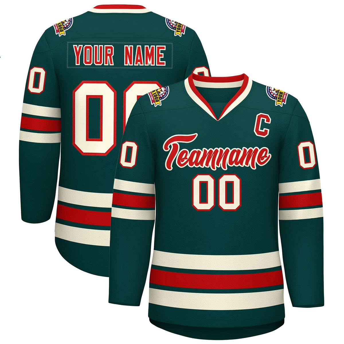 Custom Midnight Green Red-Khaki Classic Style Hockey Jersey | KXKSHOP