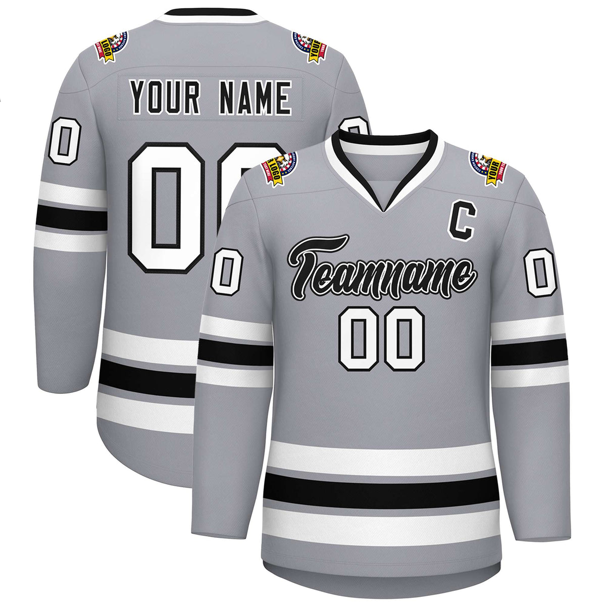 Custom Gray Black White-Black Classic Style Hockey Jersey | KXKSHOP