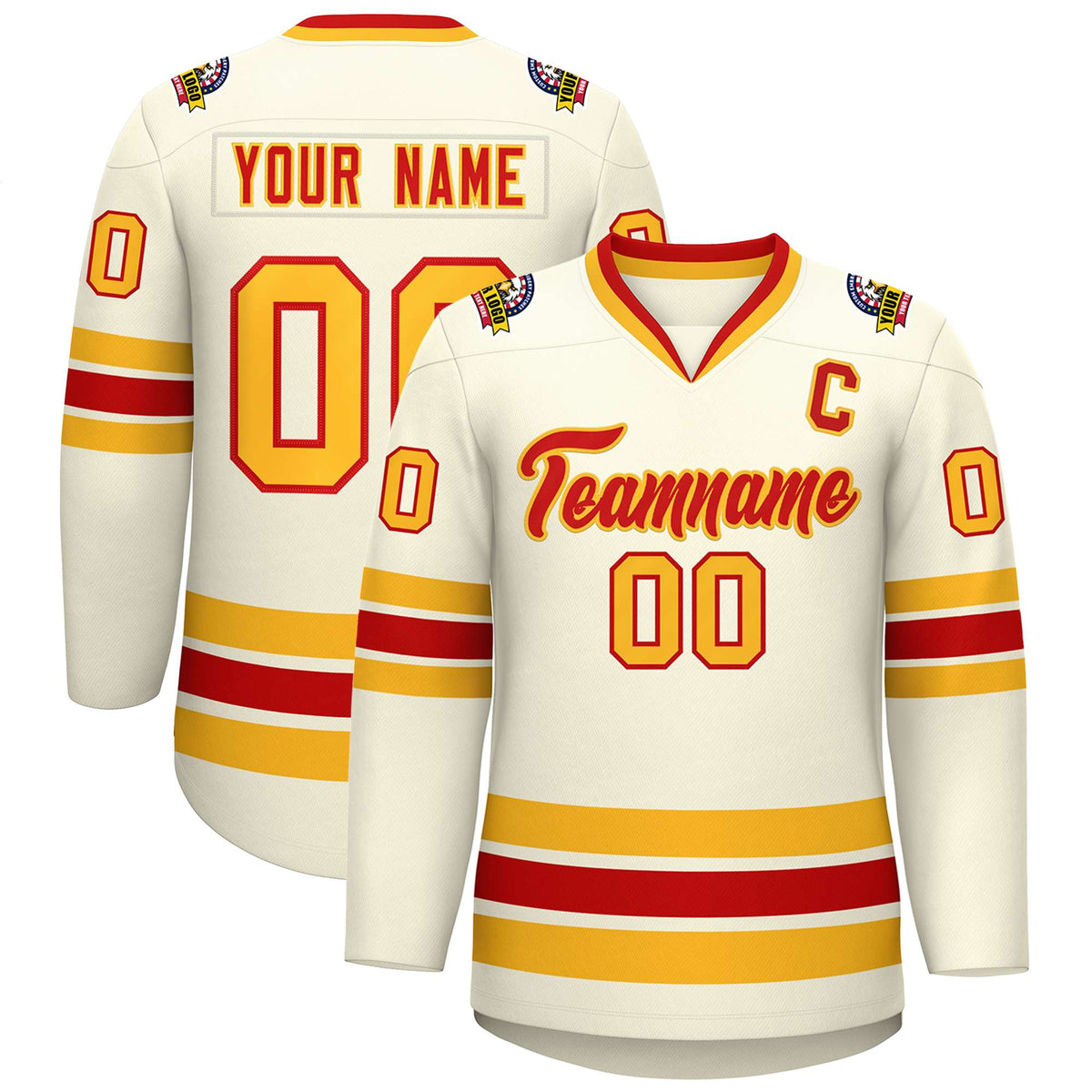 Custom Khaki Red-Gold Classic Style Hockey Jersey | KXKSHOP
