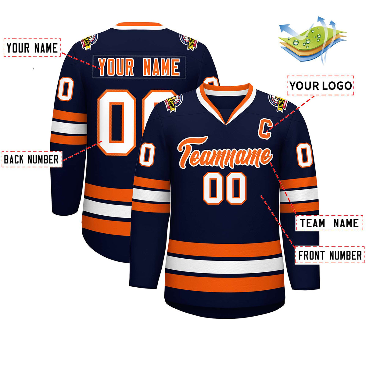 Custom Navy Orange-White Classic Style Hockey Jersey | KXKSHOP
