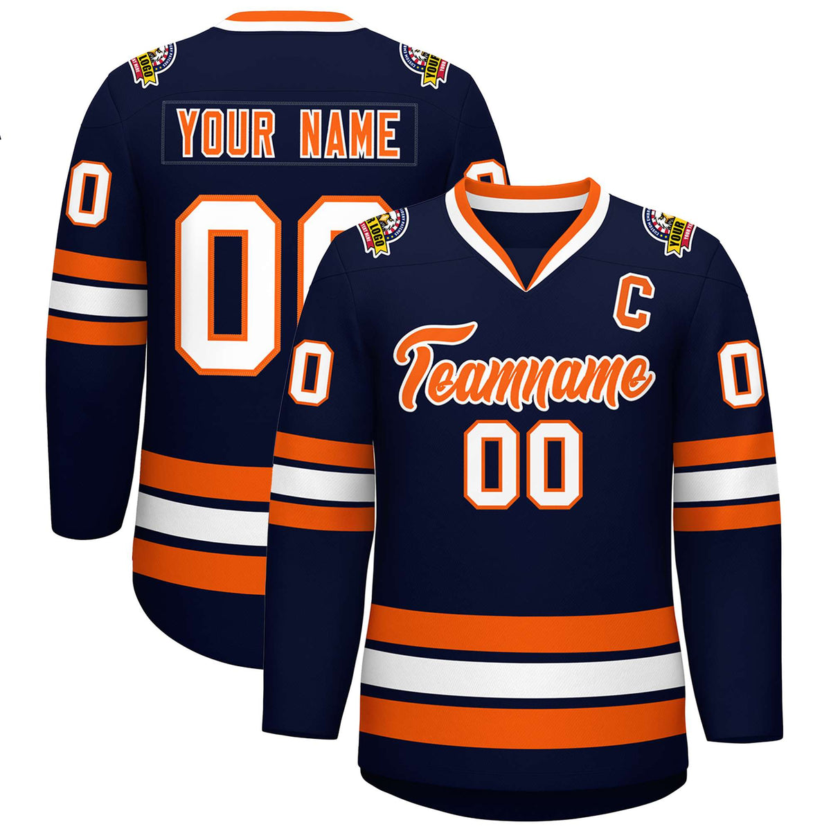 Custom Navy Orange-White Classic Style Hockey Jersey | KXKSHOP