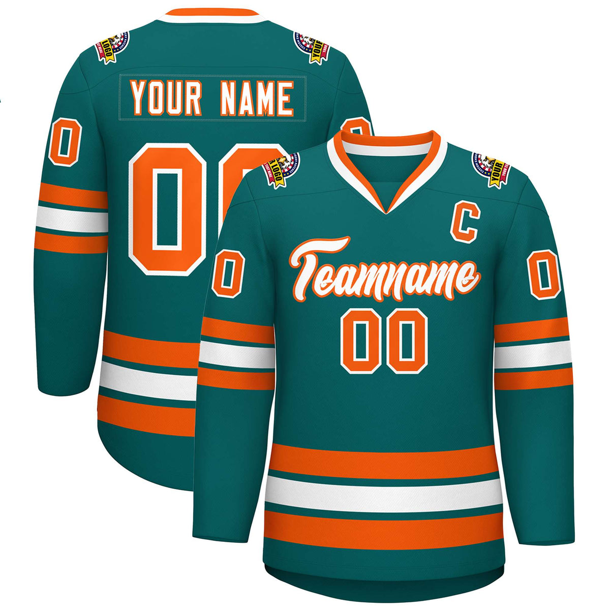 Custom Teal White-Orange Classic Style Hockey Jersey | KXKSHOP