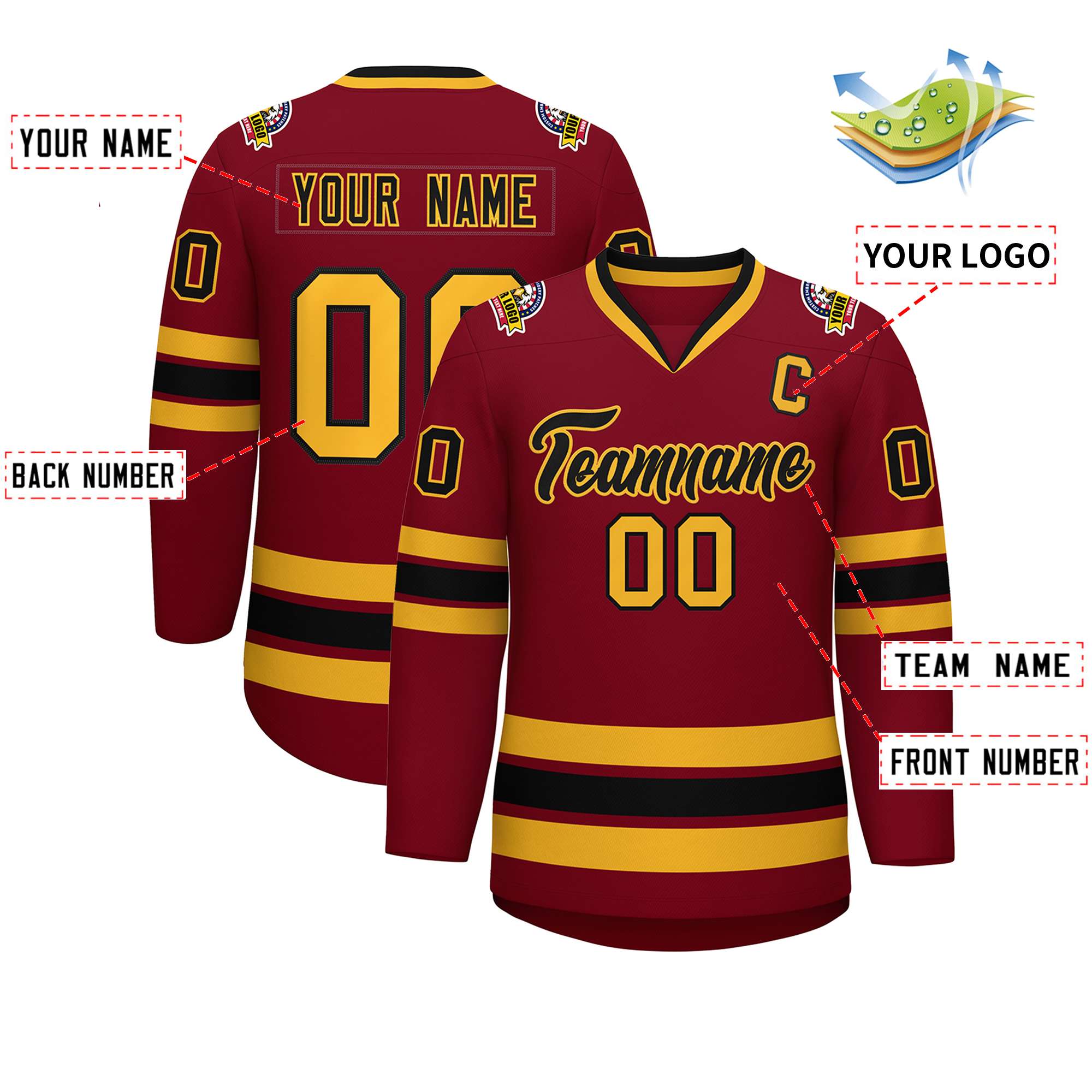 Custom Crimson Black-Gold Classic Style Hockey Jersey | KXKSHOP