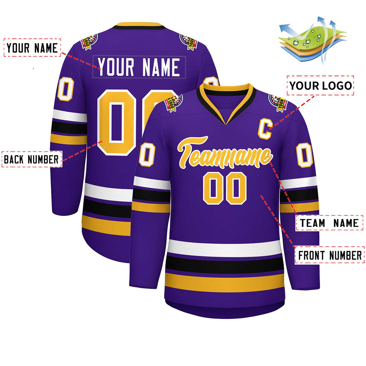 Custom Purple Gold-White Classic Style Hockey Jersey | KXKSHOP