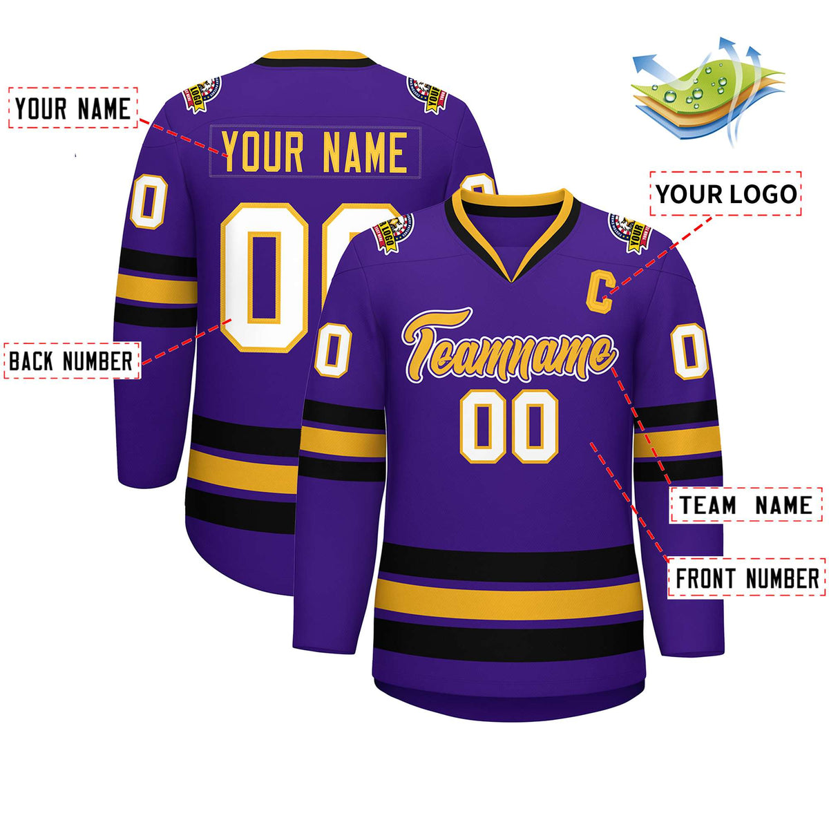 Custom Purple Gold Purple-White Classic Style Hockey Jersey | KXKSHOP