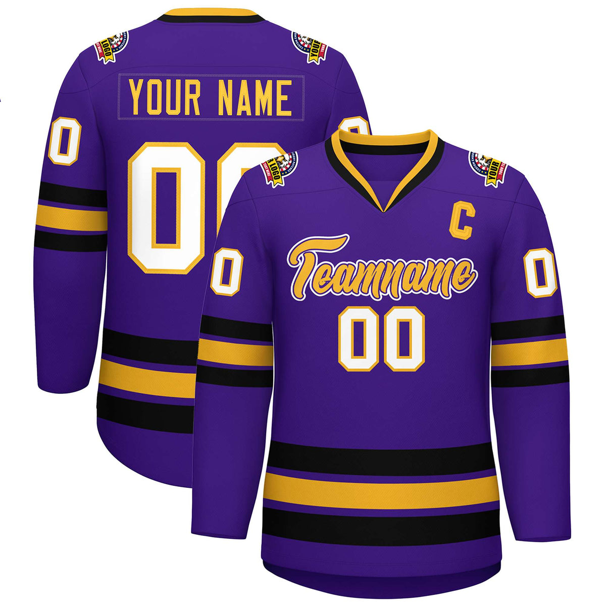 Custom Purple Gold Purple-White Classic Style Hockey Jersey | KXKSHOP