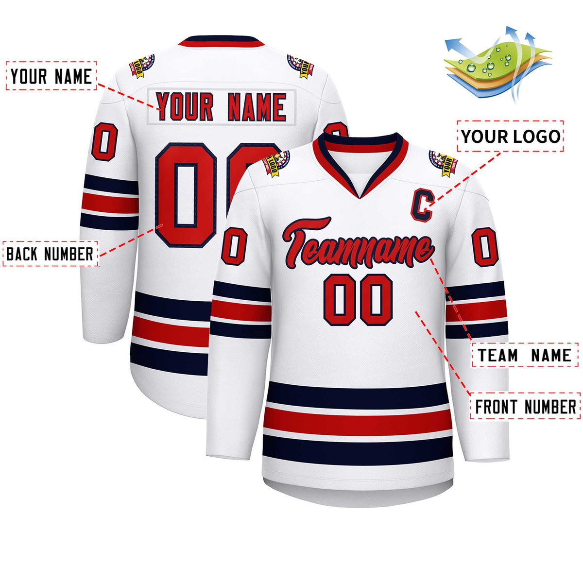 Custom White Red-Navy Classic Style Hockey Jersey | KXKSHOP