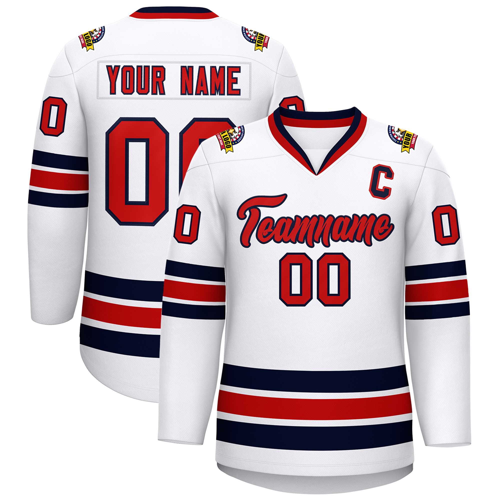 Custom White Red-Navy Classic Style Hockey Jersey | KXKSHOP