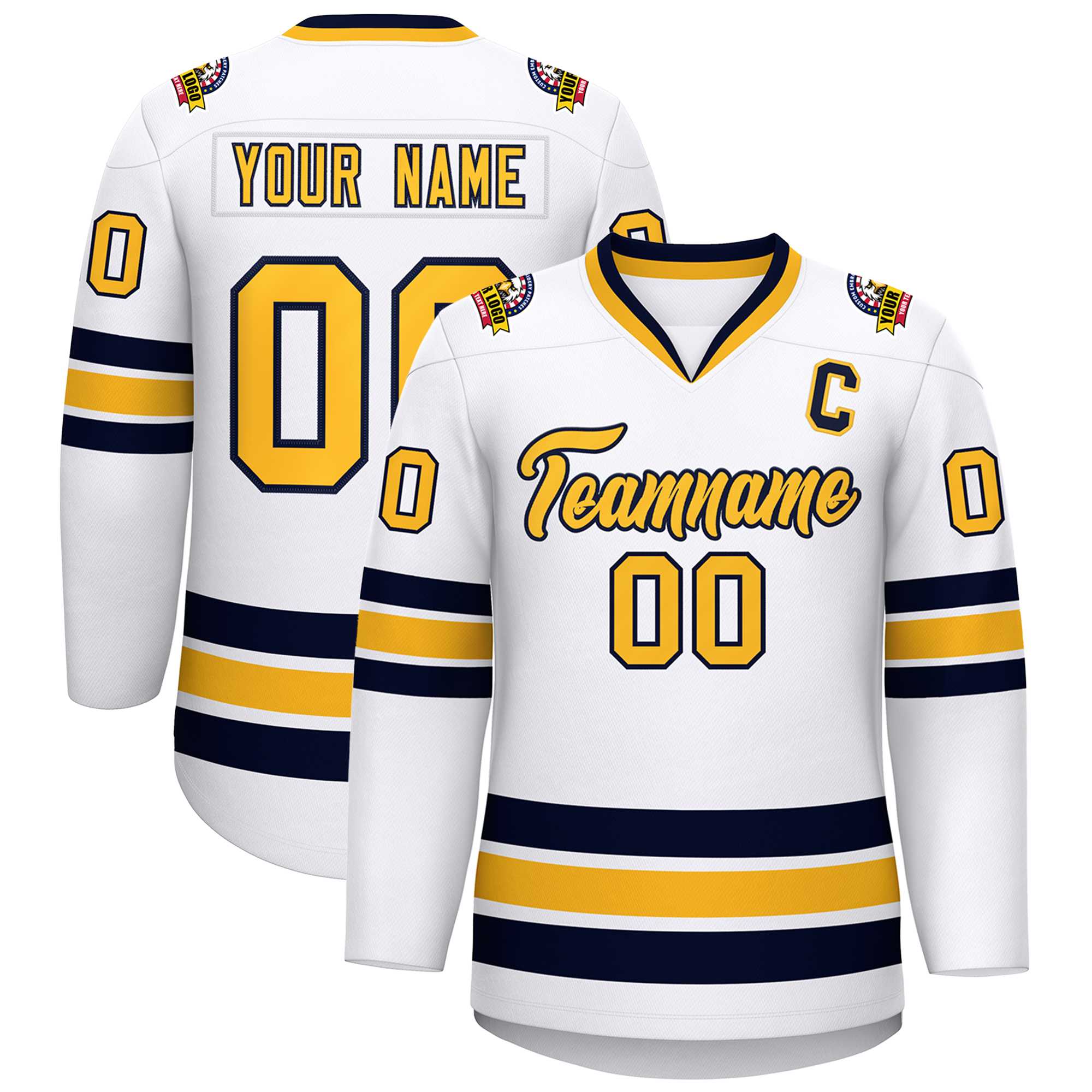 Custom White Gold-Navy Classic Style Hockey Jersey | KXKSHOP