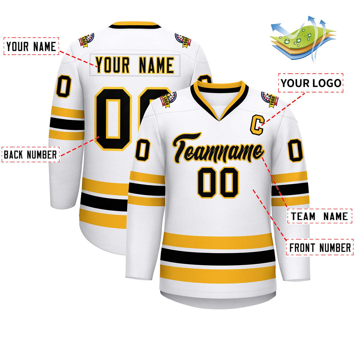 Custom White Black-Gold Classic Style Hockey Jersey | KXKSHOP
