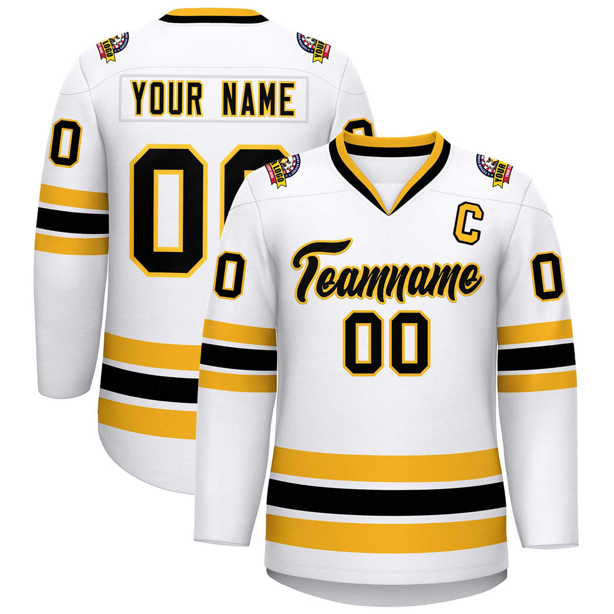 Custom White Black-Gold Classic Style Hockey Jersey | KXKSHOP