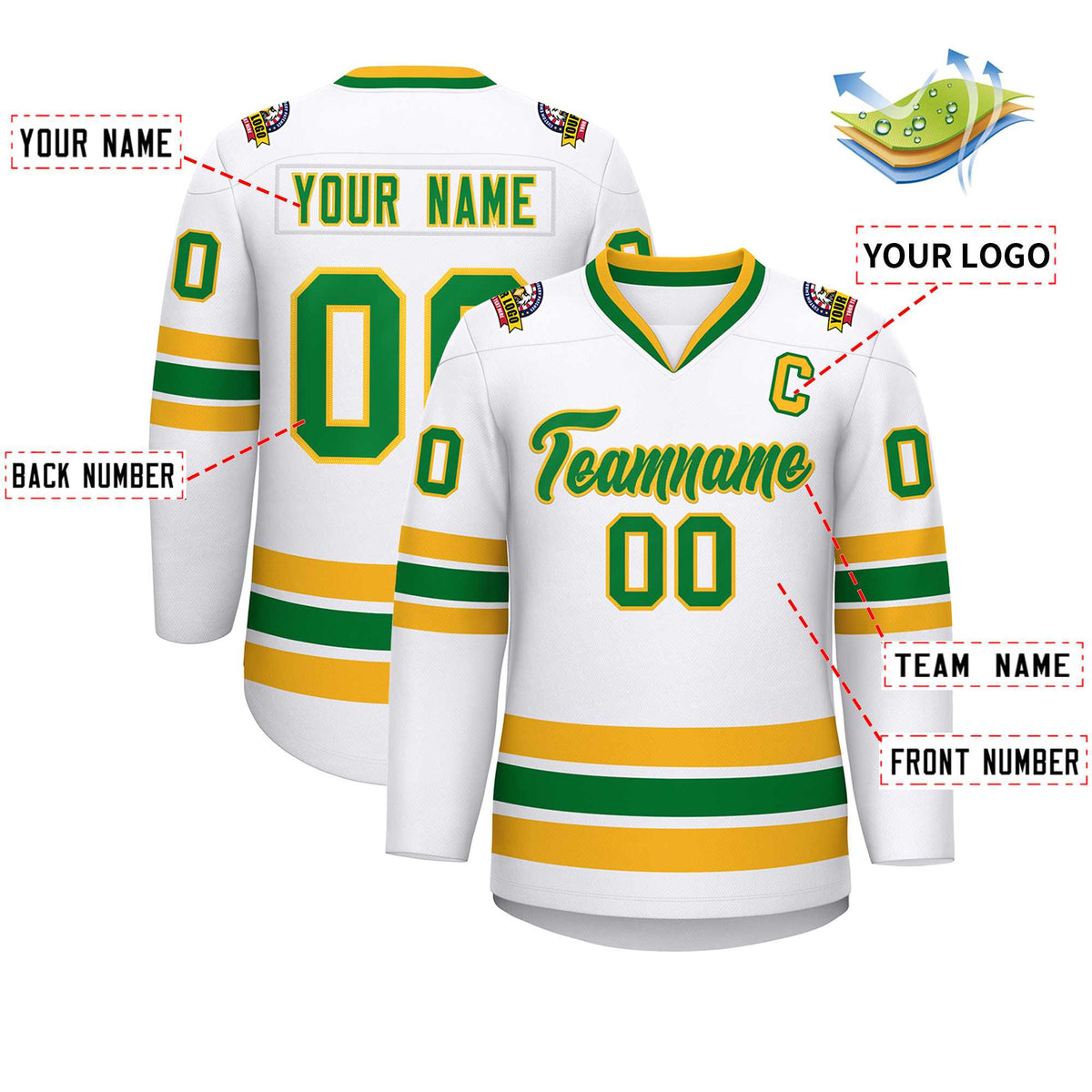 Custom White Kelly Green-Gold Classic Style Hockey Jersey | KXKSHOP