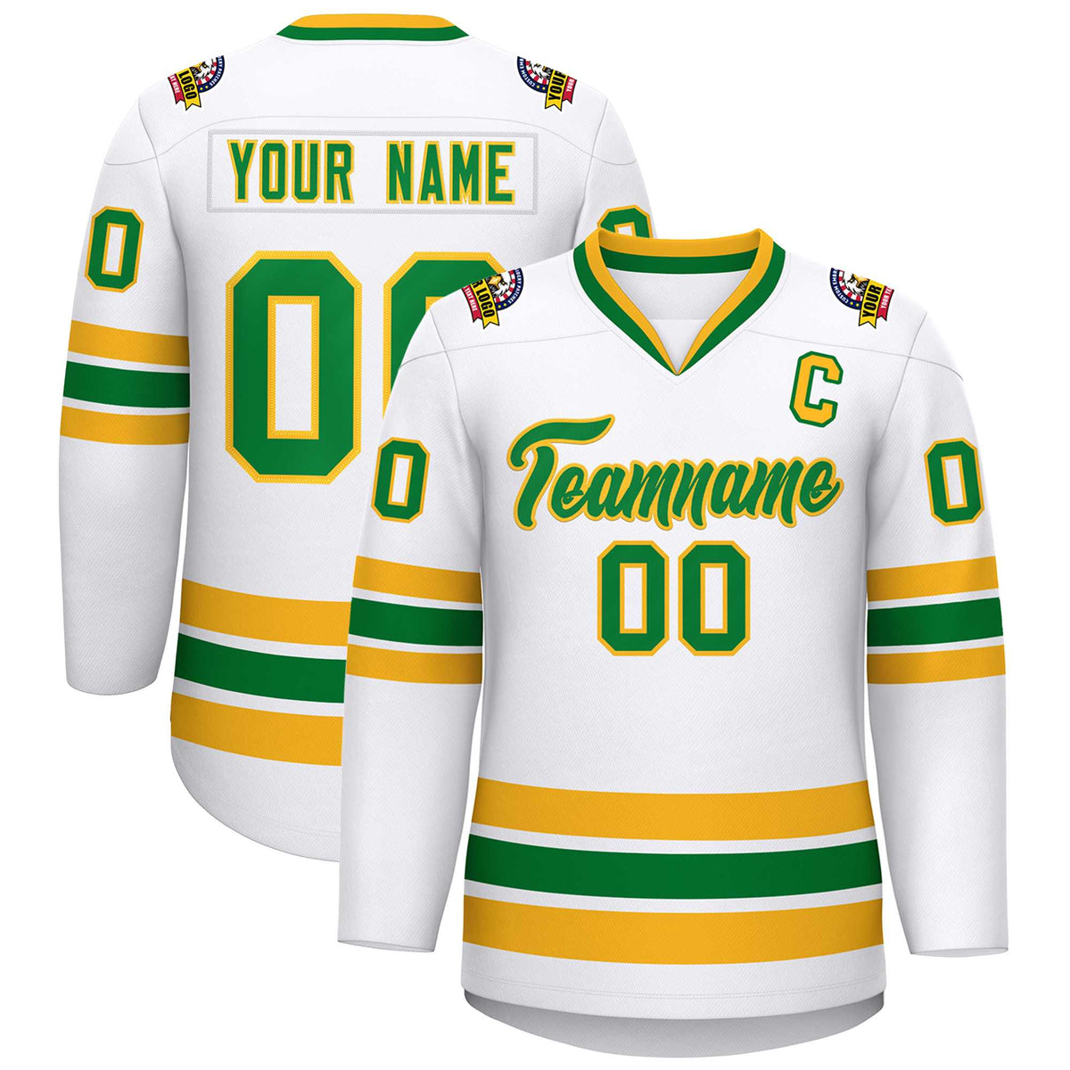 Custom White Kelly Green-Gold Classic Style Hockey Jersey | KXKSHOP