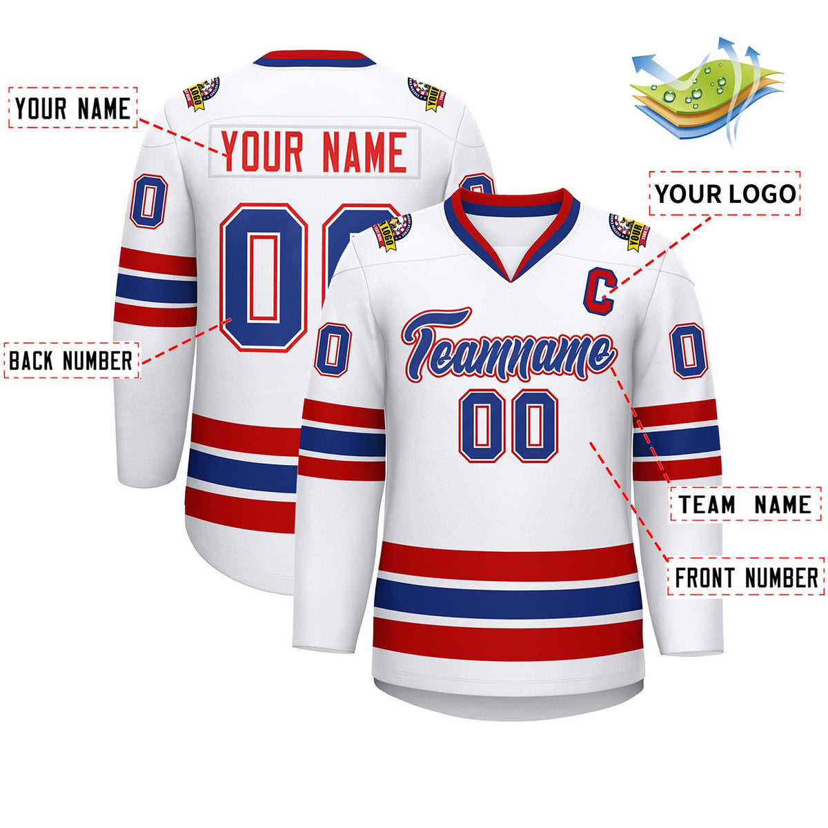 Custom White Royal White-Red Classic Style Hockey Jersey | KXKSHOP