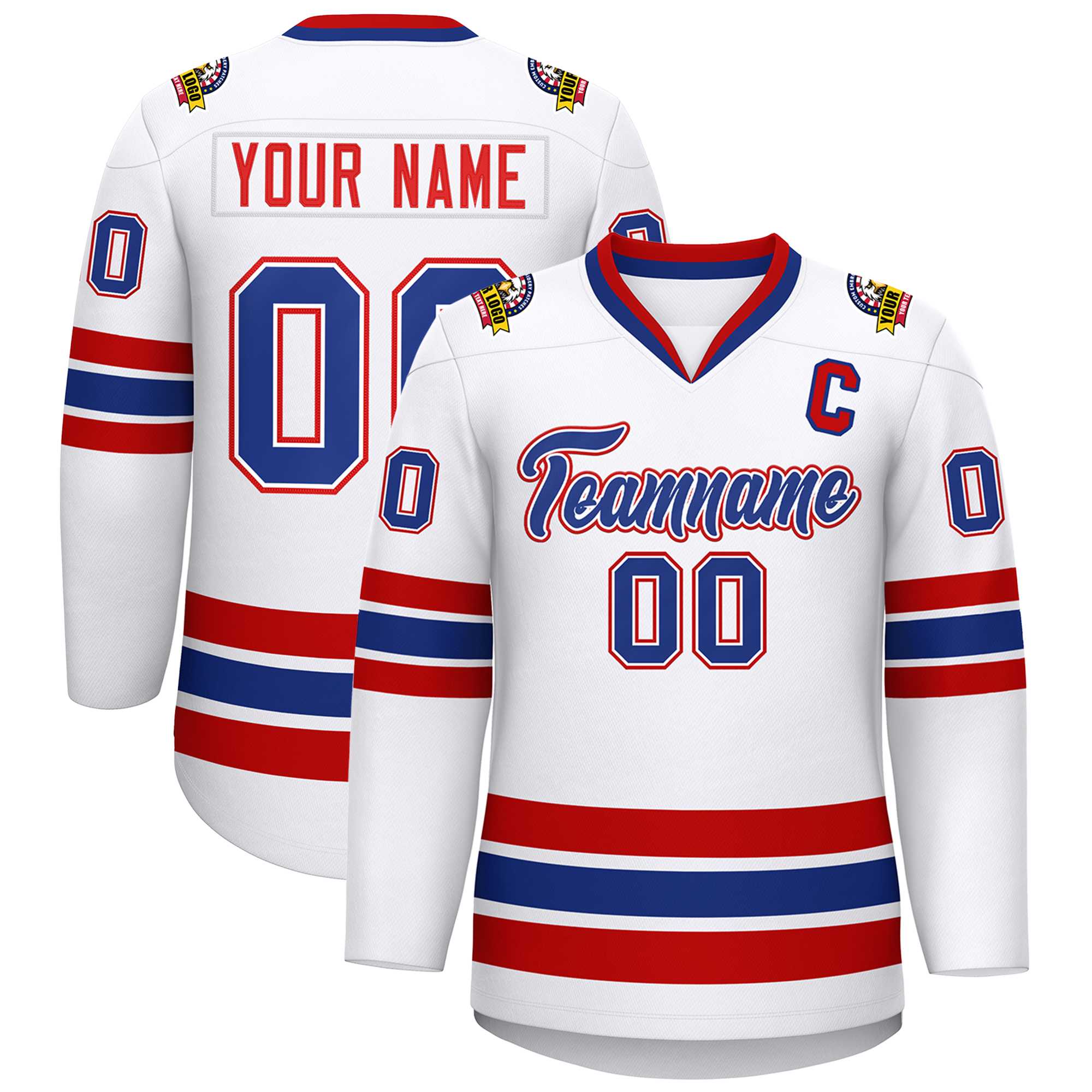 Custom White Royal White-Red Classic Style Hockey Jersey | KXKSHOP