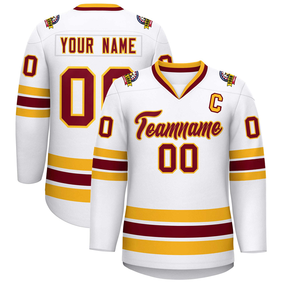 Custom White Crimson-Gold Classic Style Hockey Jersey | KXKSHOP