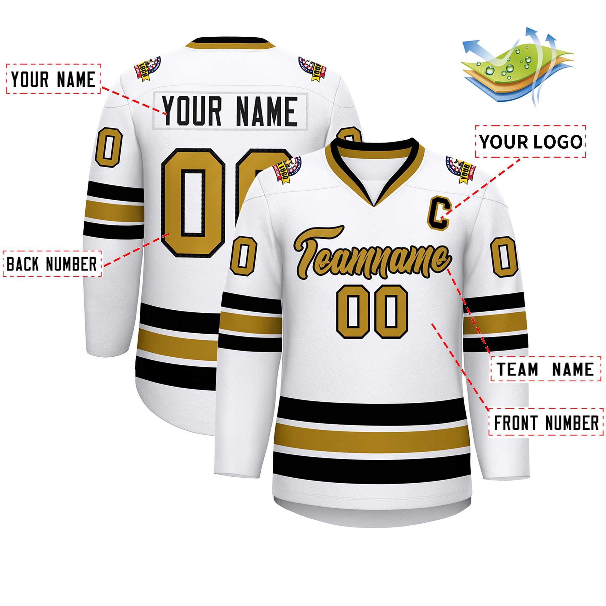 Custom White Old Gold-Black Classic Style Hockey Jersey | KXKSHOP