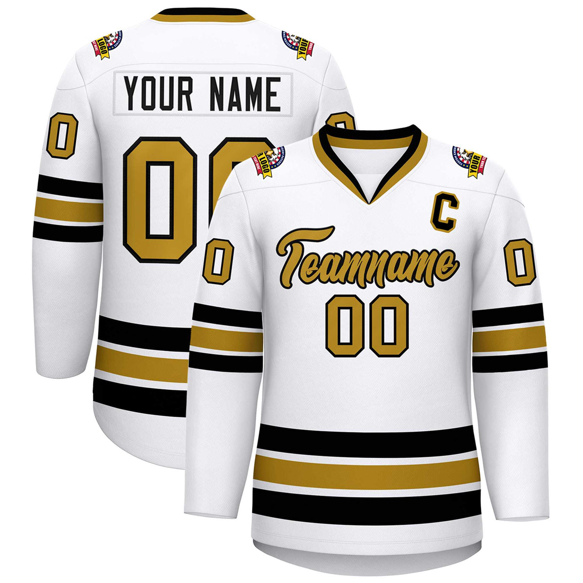Custom White Old Gold-Black Classic Style Hockey Jersey | KXKSHOP