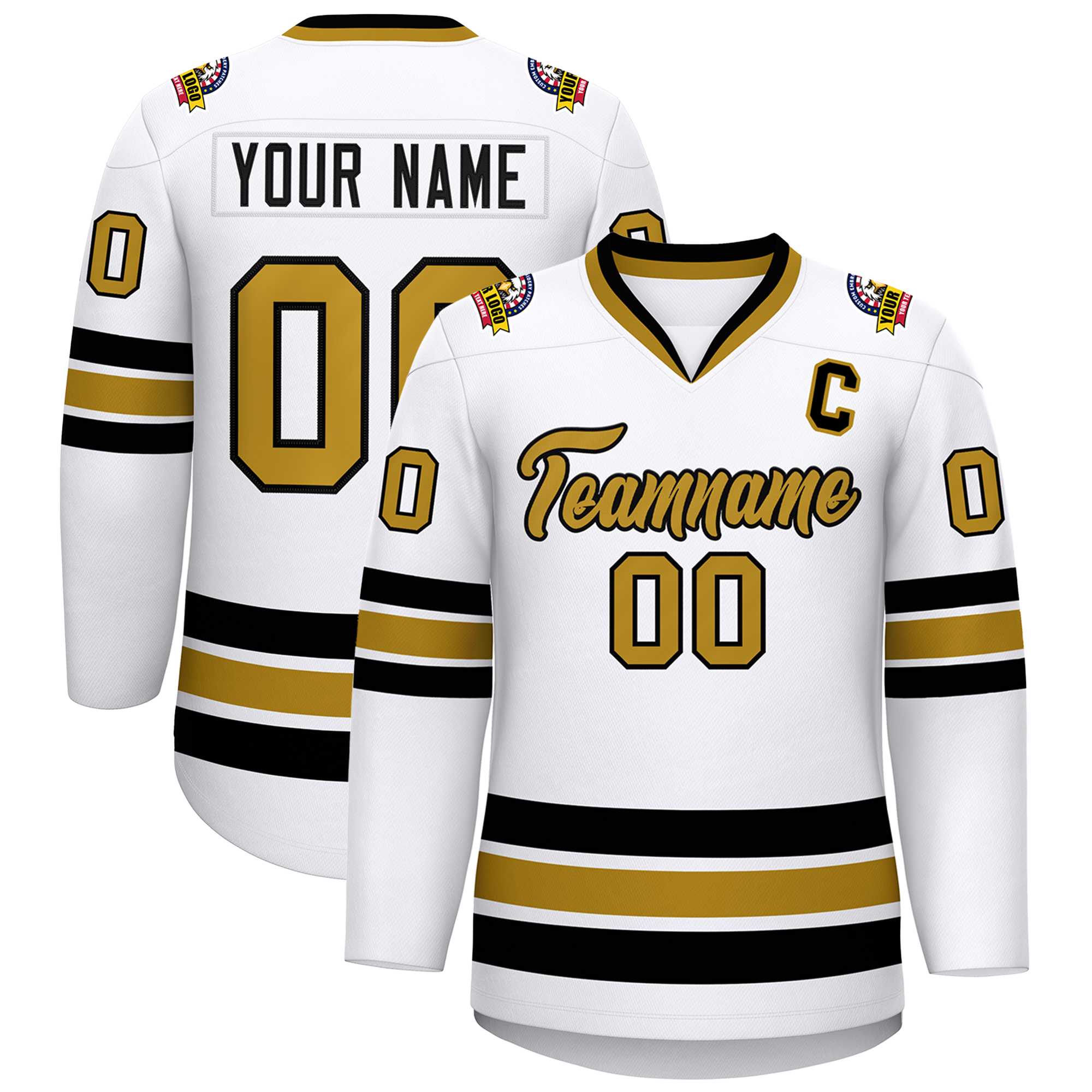 Custom White Old Gold-Black Classic Style Hockey Jersey | KXKSHOP