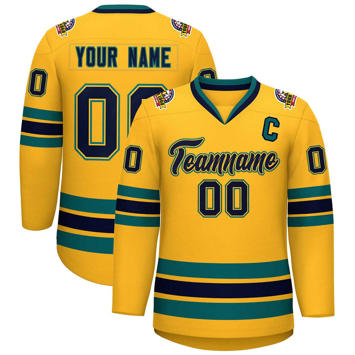 Custom Gold Navy Gold-Aqua Classic Style Hockey Jersey | KXKSHOP