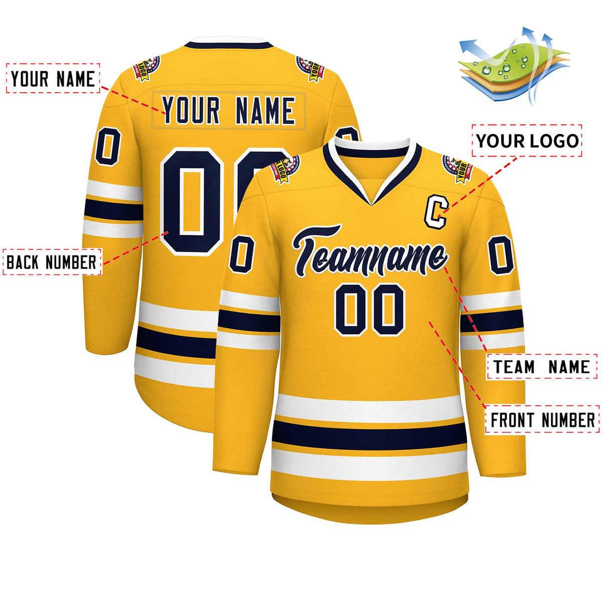 Custom Gold Navy-White Classic Style Hockey Jersey | KXKSHOP