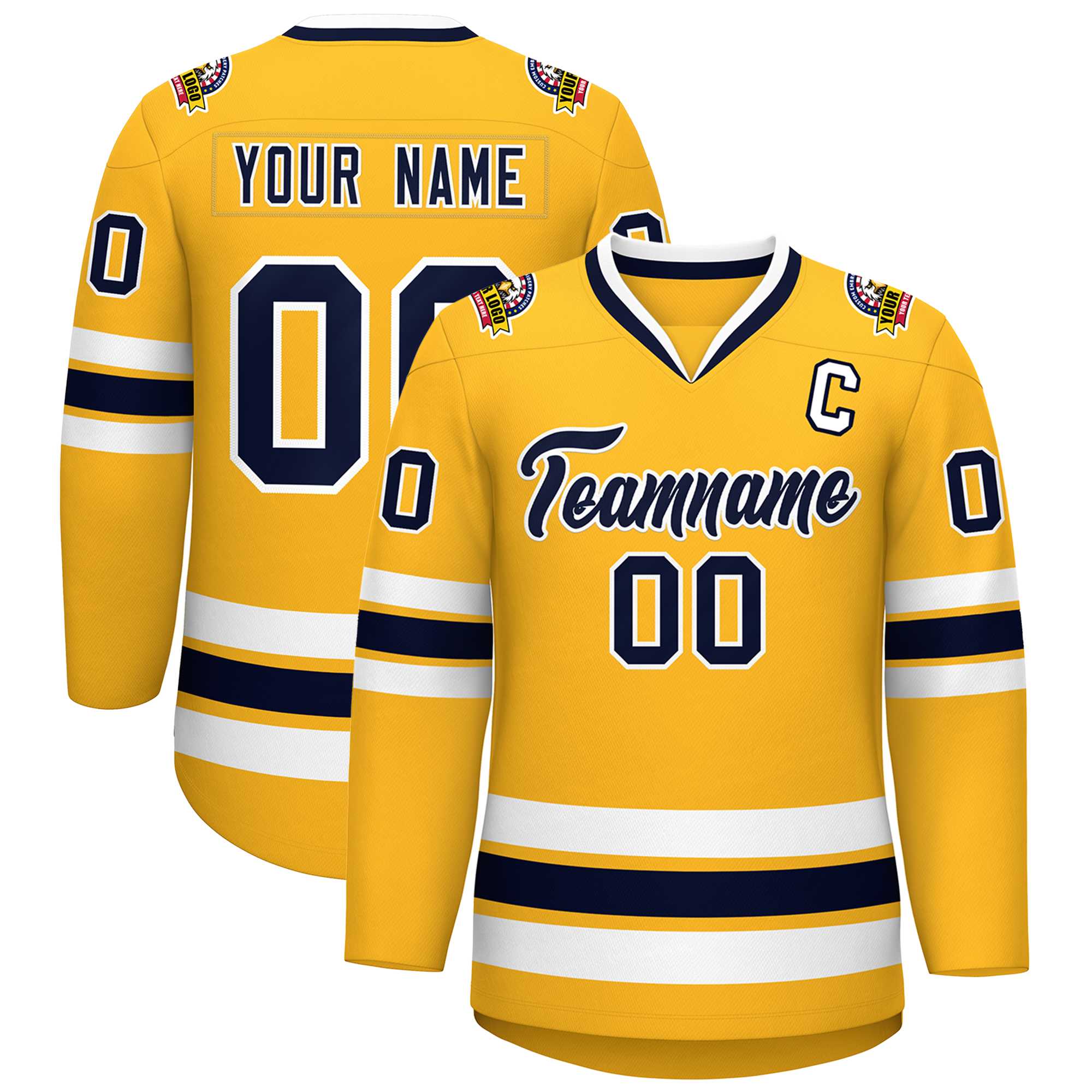 Custom Gold Navy-White Classic Style Hockey Jersey | KXKSHOP