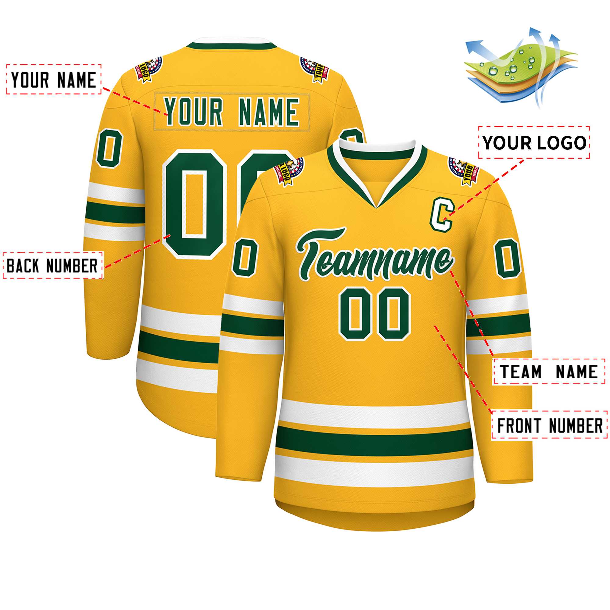Custom Gold Green-White Classic Style Hockey Jersey | KXKSHOP
