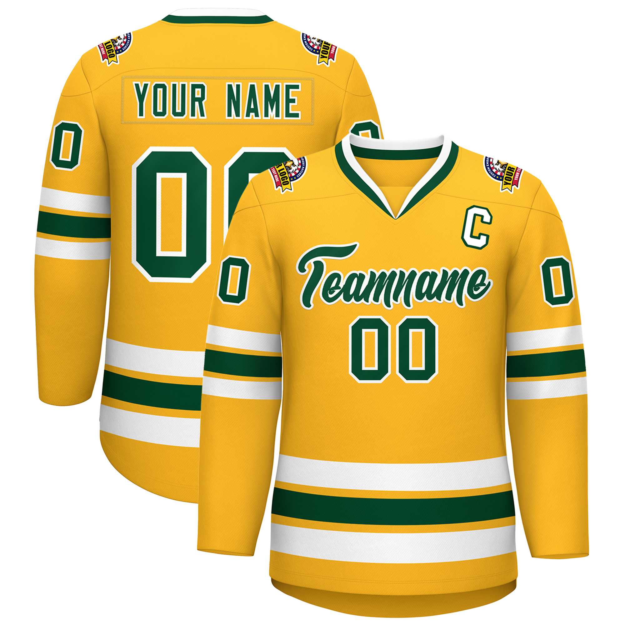 Custom Gold Green-White Classic Style Hockey Jersey | KXKSHOP
