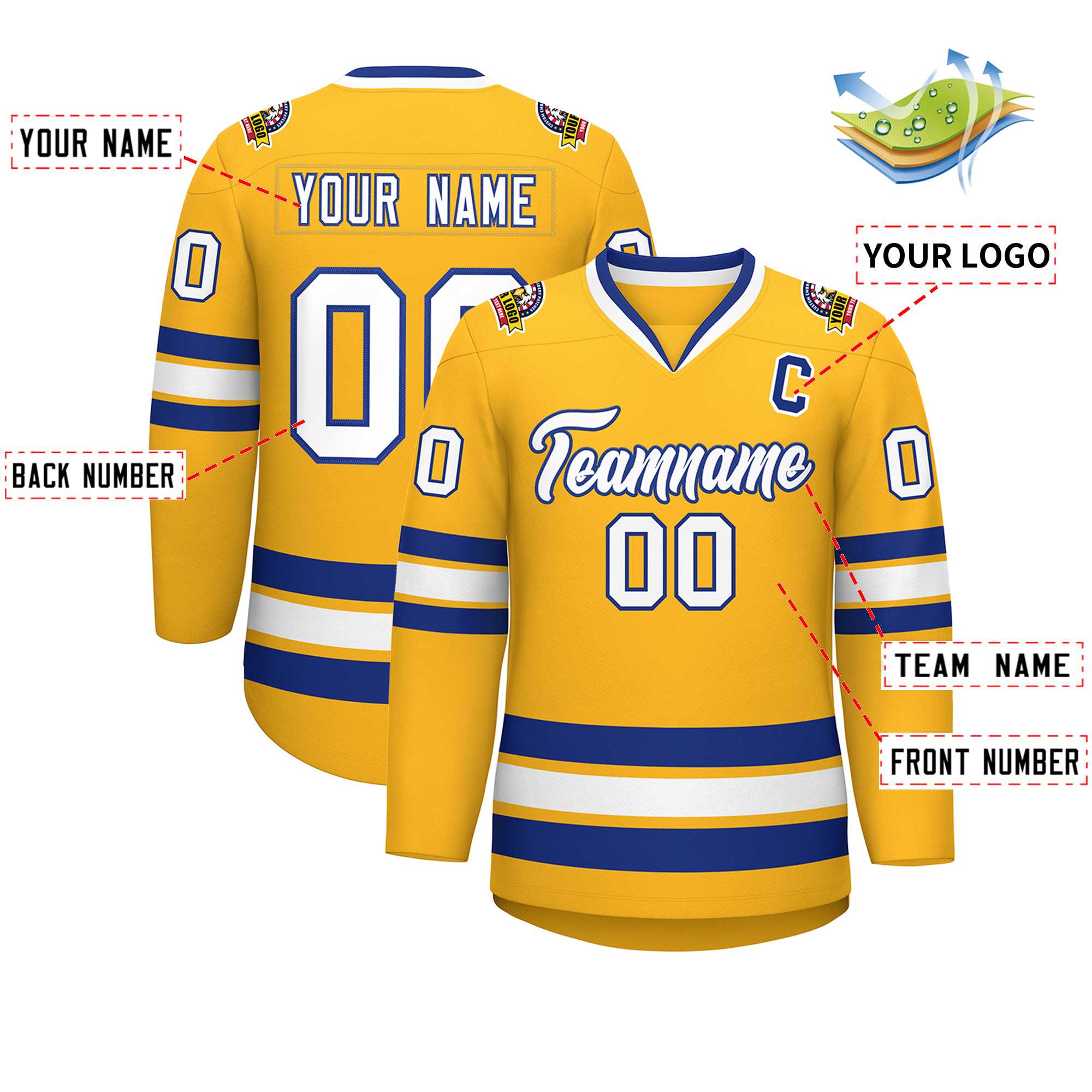 Custom Gold White-Royal Classic Style Hockey Jersey | KXKSHOP