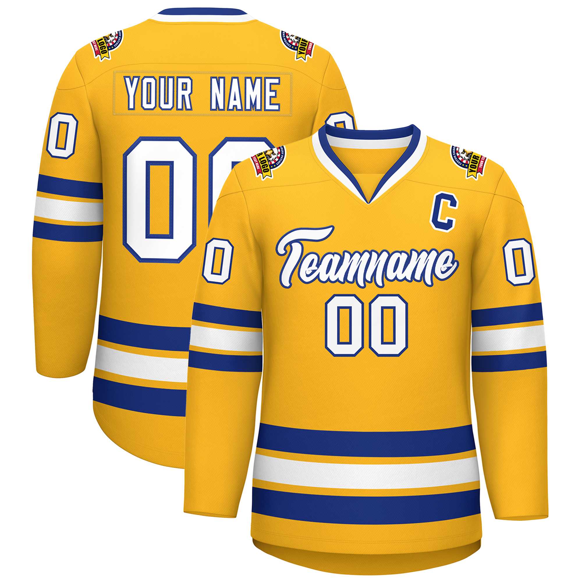 Custom Gold White-Royal Classic Style Hockey Jersey | KXKSHOP
