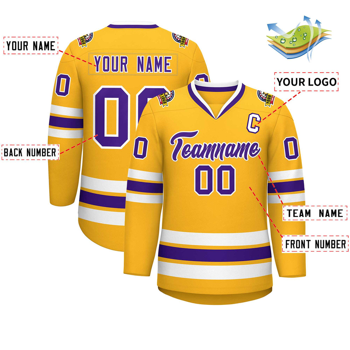 Custom Gold Purple-White Classic Style Hockey Jersey | KXKSHOP