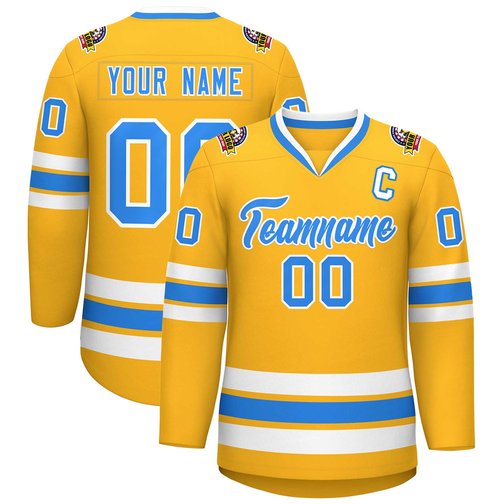 Custom Gold Powder Blue-White Classic Style Hockey Jersey | KXKSHOP