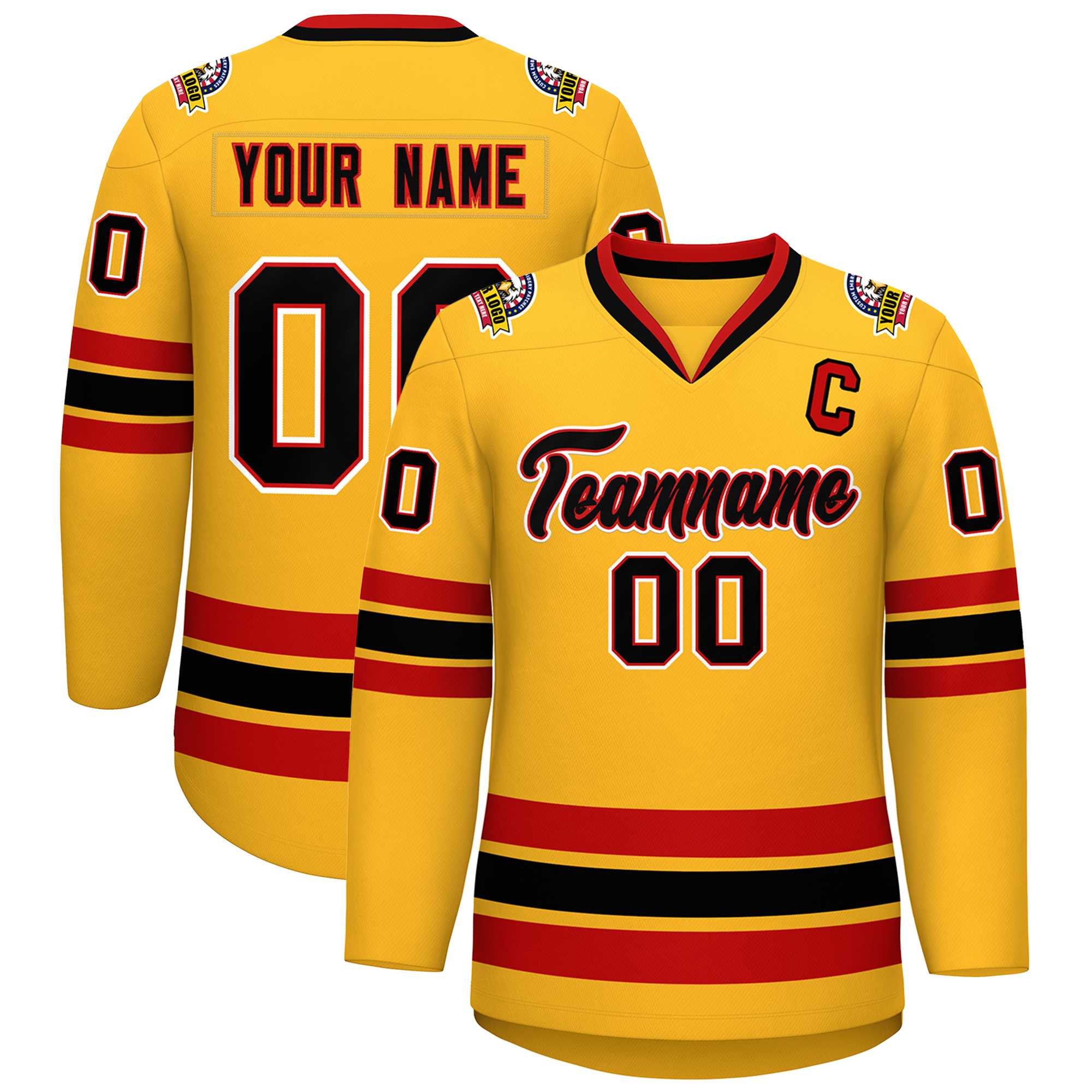 Custom Gold Black Red-White Classic Style Hockey Jersey | KXKSHOP