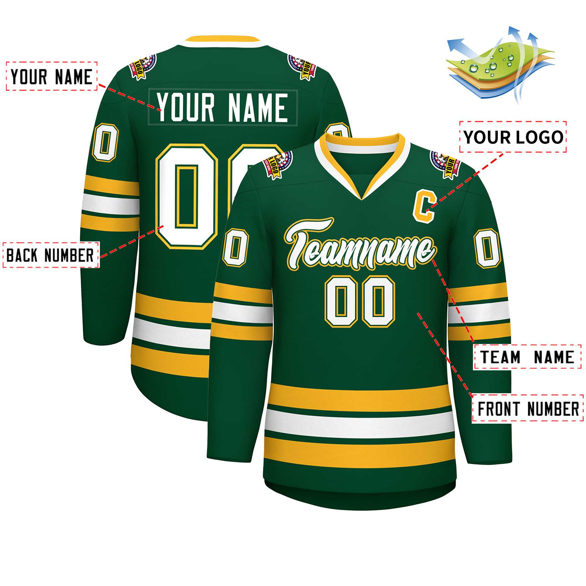 Custom Green White Green-Gold Classic Style Hockey Jersey | KXKSHOP