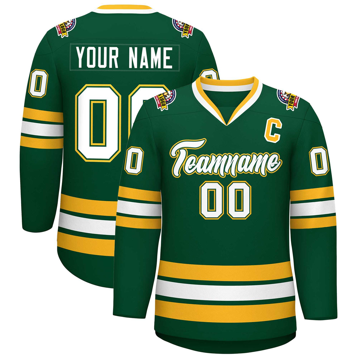 Custom Green White Green-Gold Classic Style Hockey Jersey | KXKSHOP