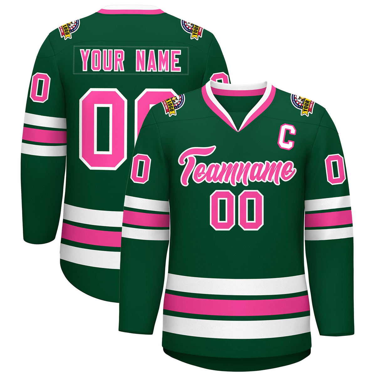 Custom Green Pink-White Classic Style Hockey Jersey | KXKSHOP