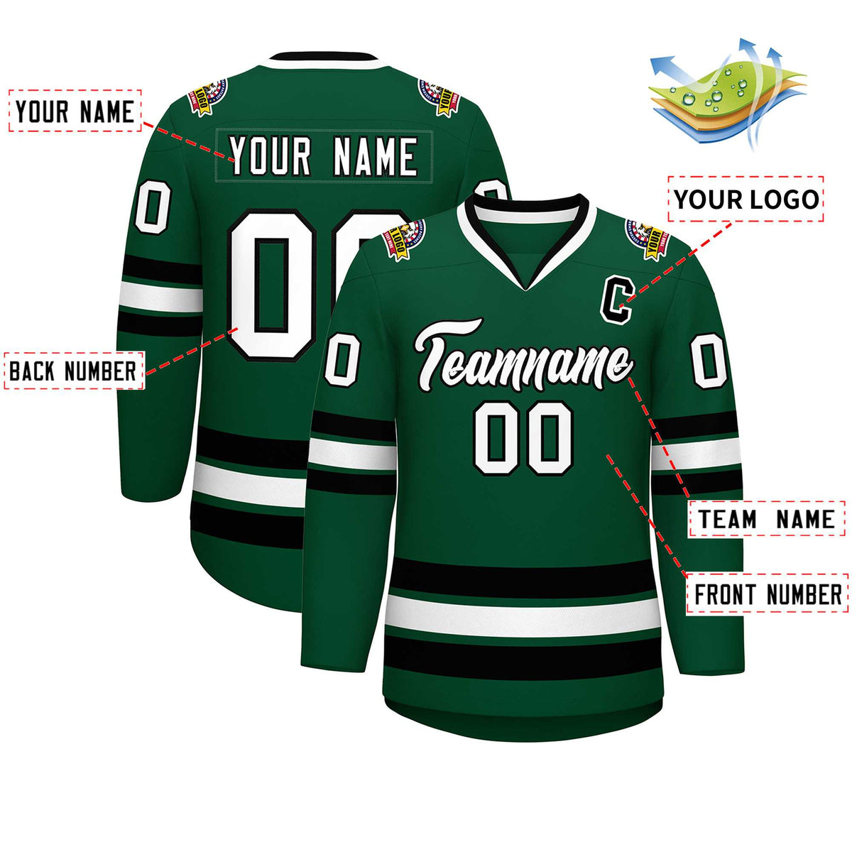 Custom Green White-Black Classic Style Hockey Jersey | KXKSHOP