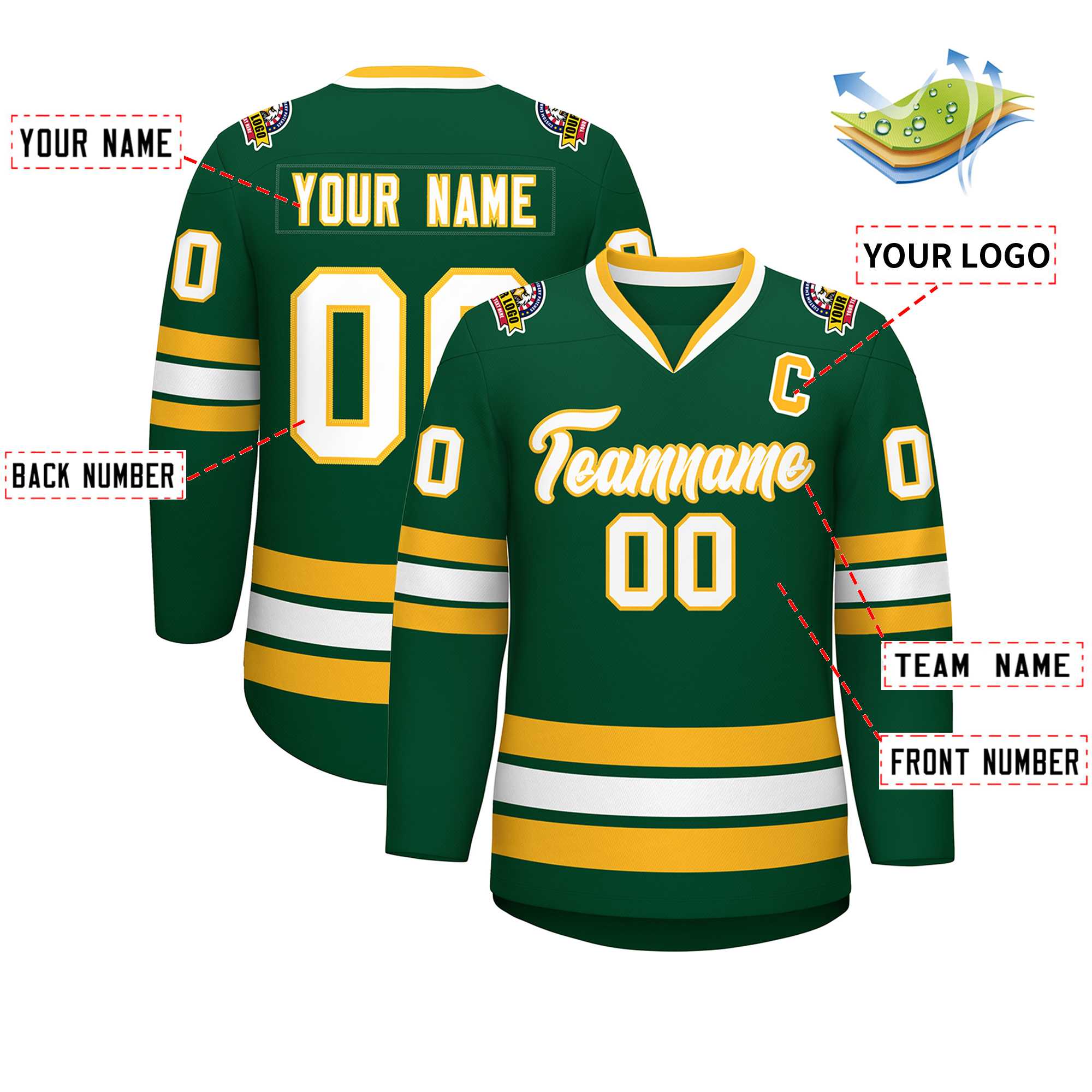 Custom Green White-Gold Classic Style Hockey Jersey | KXKSHOP