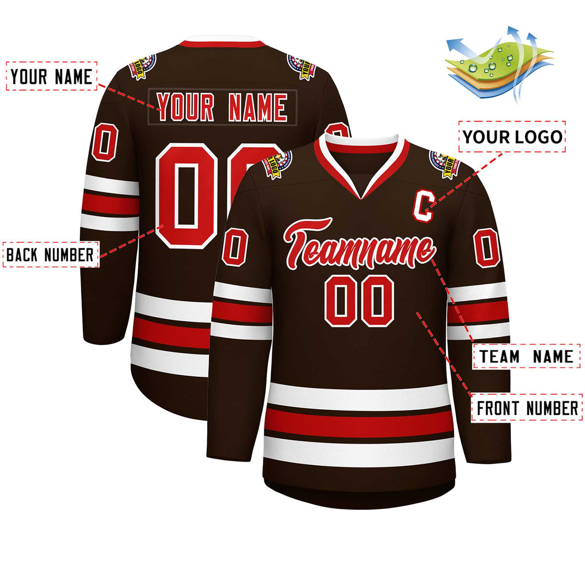 Custom Brown Red-White Classic Style Hockey Jersey | KXKSHOP