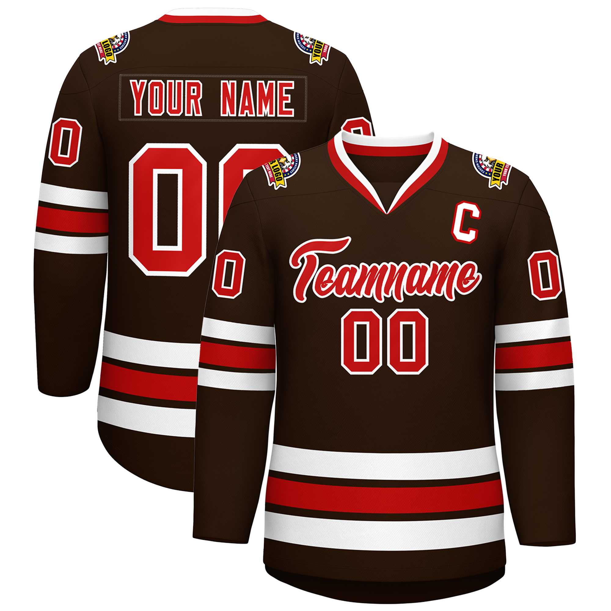 Custom Brown Red-White Classic Style Hockey Jersey | KXKSHOP