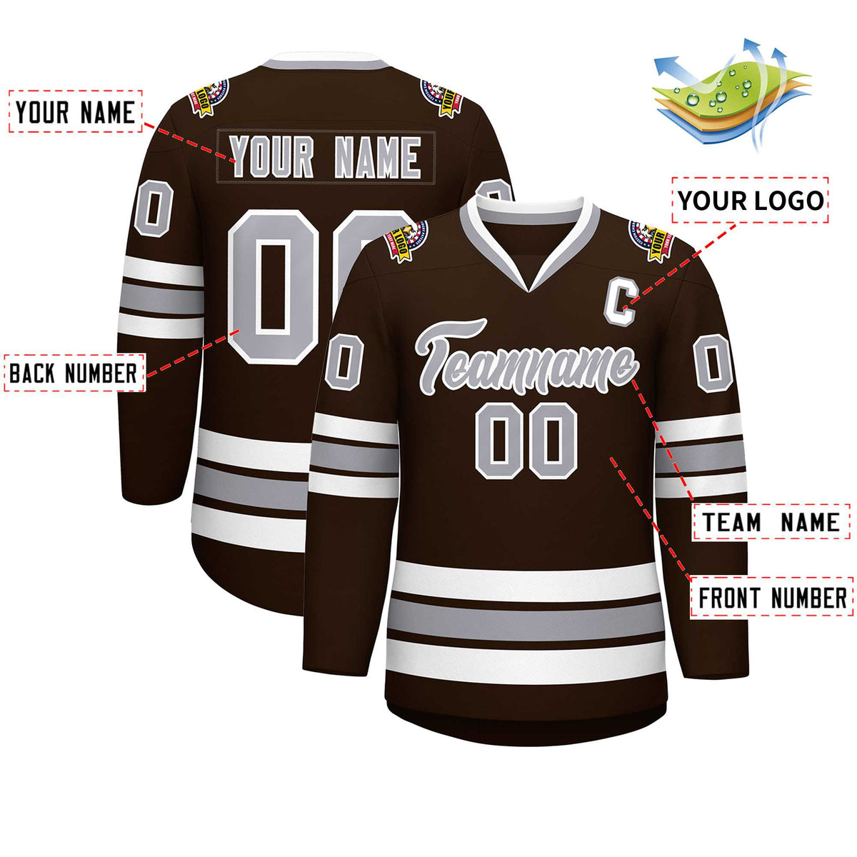 Custom Brown Gray-White Classic Style Hockey Jersey | KXKSHOP