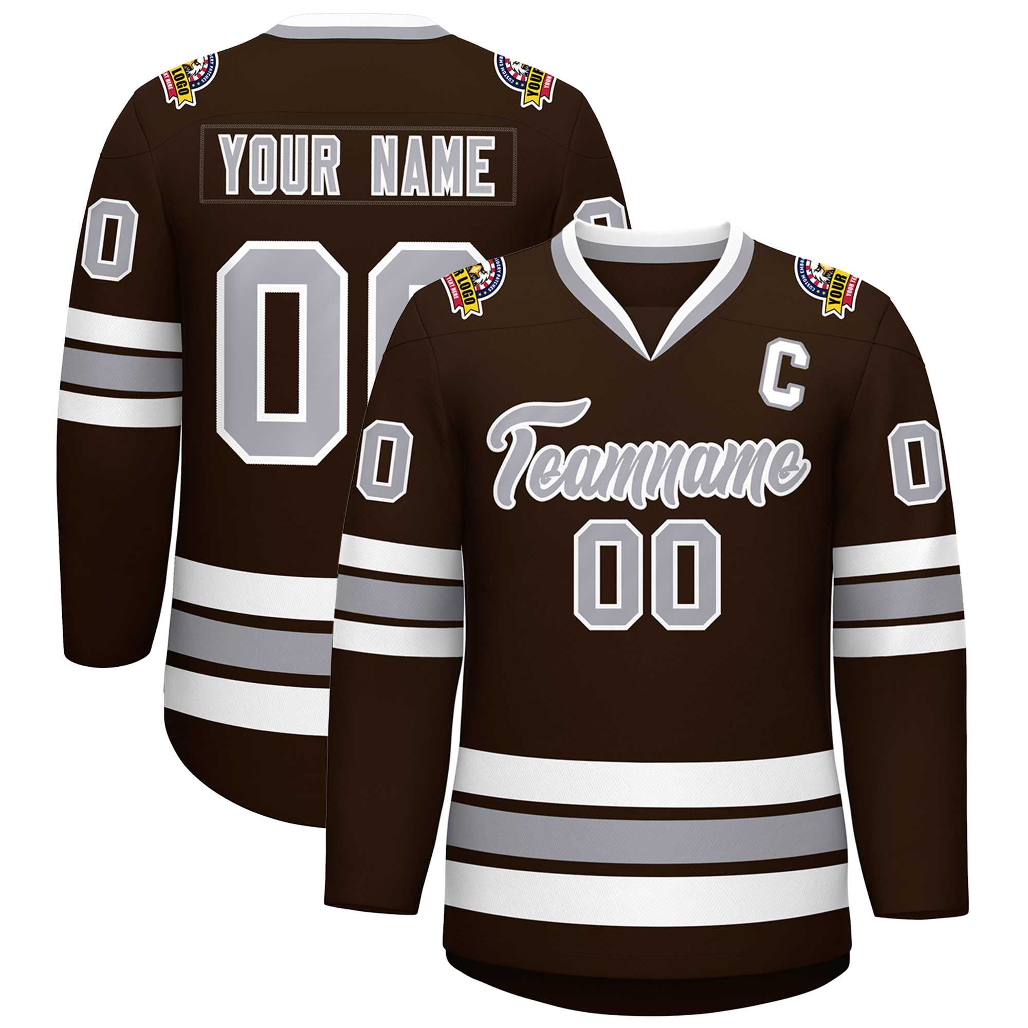Custom Brown Gray-White Classic Style Hockey Jersey | KXKSHOP