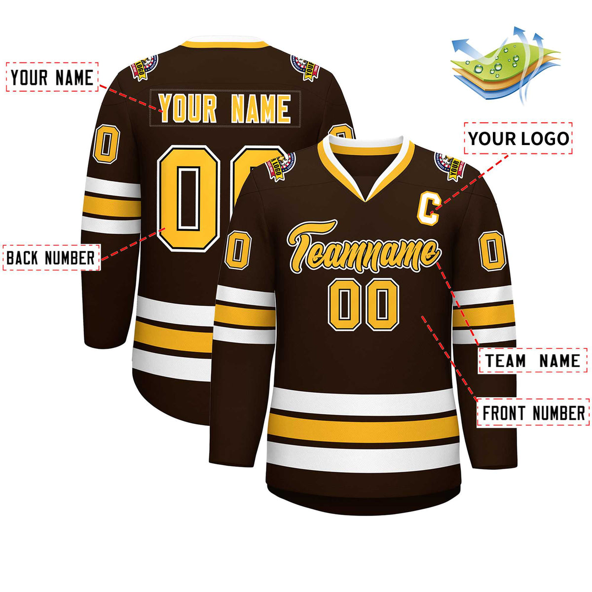 Custom Brown Gold Black-White Classic Style Hockey Jersey | KXKSHOP